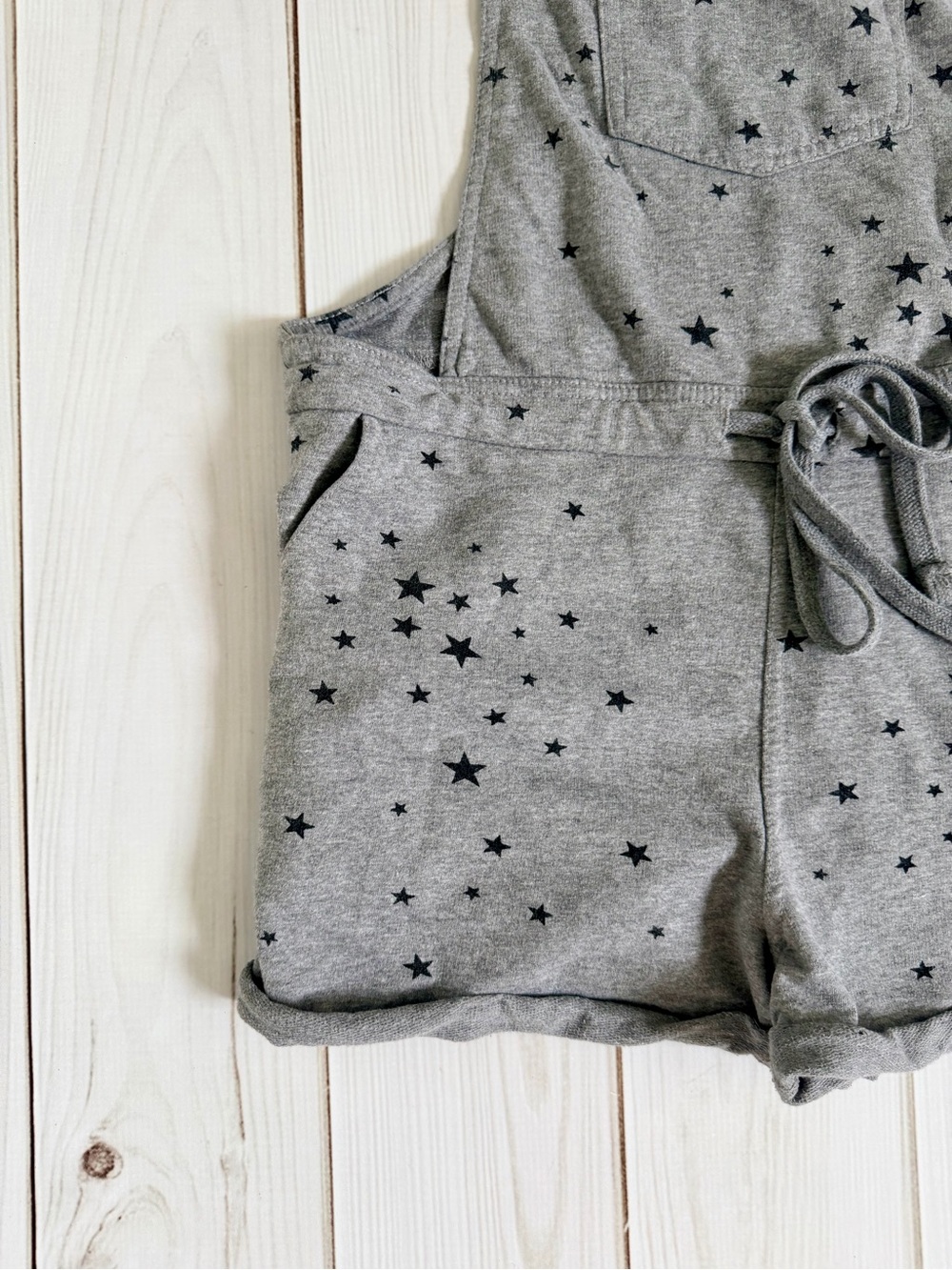Gray Star-Print Women's Short Overalls - Picture 2 of 4